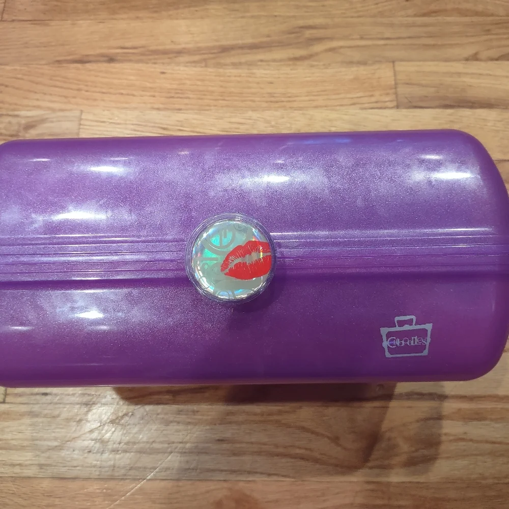 Caboodles Vintage Purple Sparkle Make Up Case Glitter W Mirror